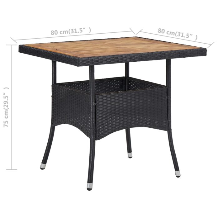 Table d'extérieur Noir Résine tressée et bois d'acacia solide – Image 3