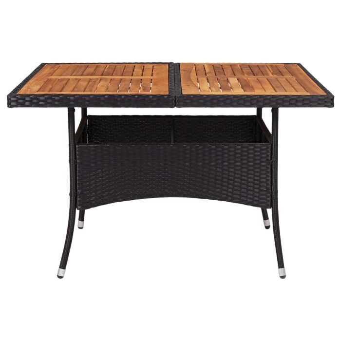 Table d'extérieur Noir Résine tressée et bois d'acacia solide – Image 2