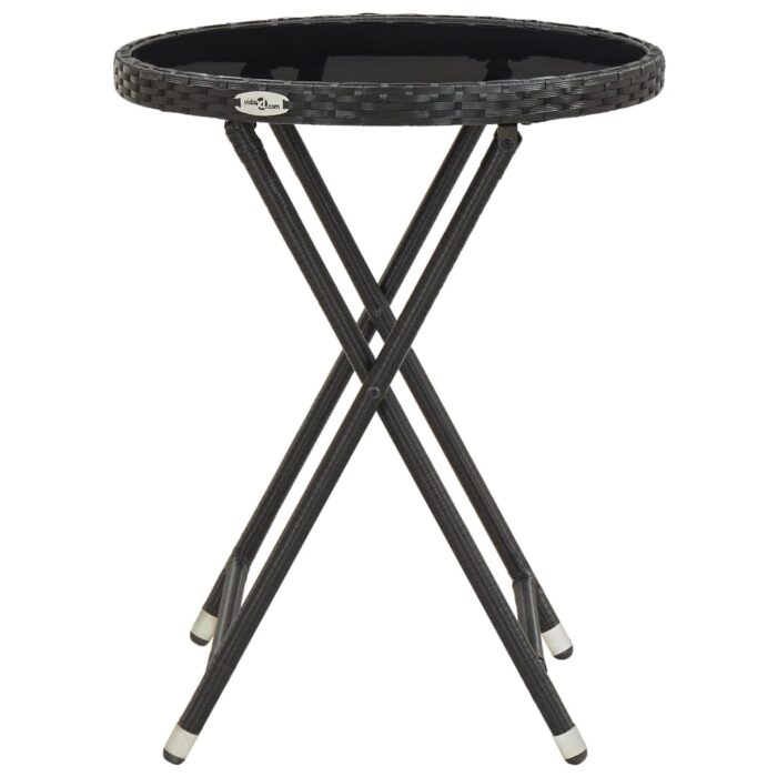 Table à thé Noir 60 cm Résine tressée et verre trempé – Image 2