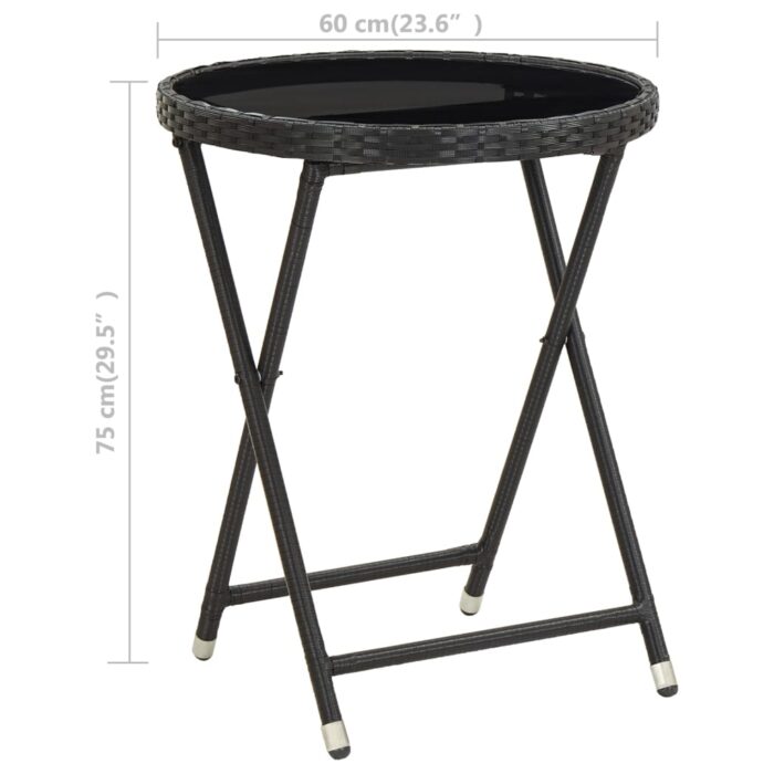 Table à thé Noir 60 cm Résine tressée et verre trempé – Image 5