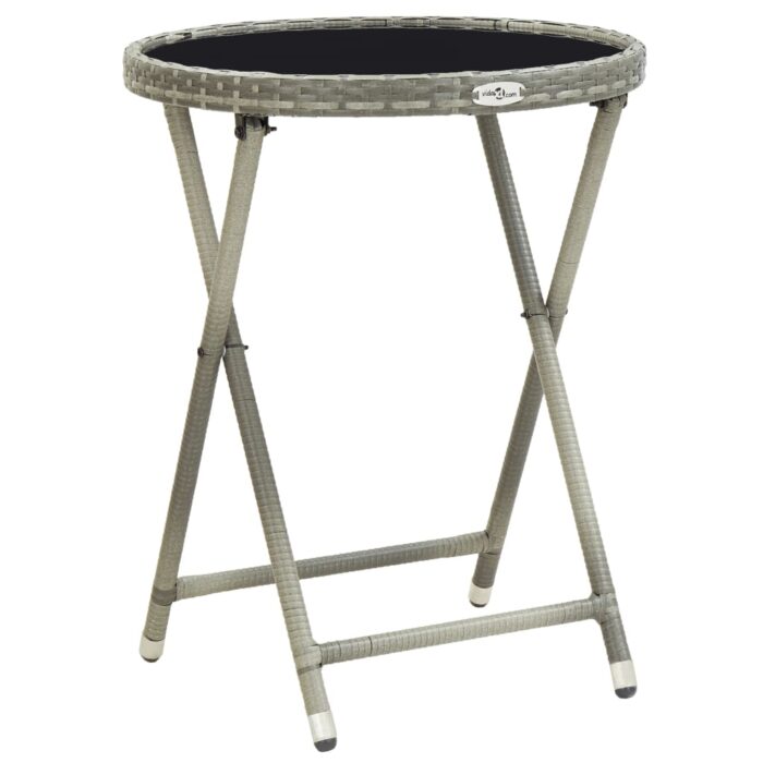 Table à thé Gris 60 cm Résine tressée et verre trempé – Image 1