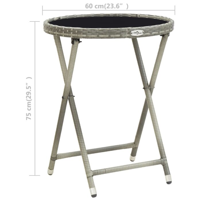 Table à thé Gris 60 cm Résine tressée et verre trempé – Image 5