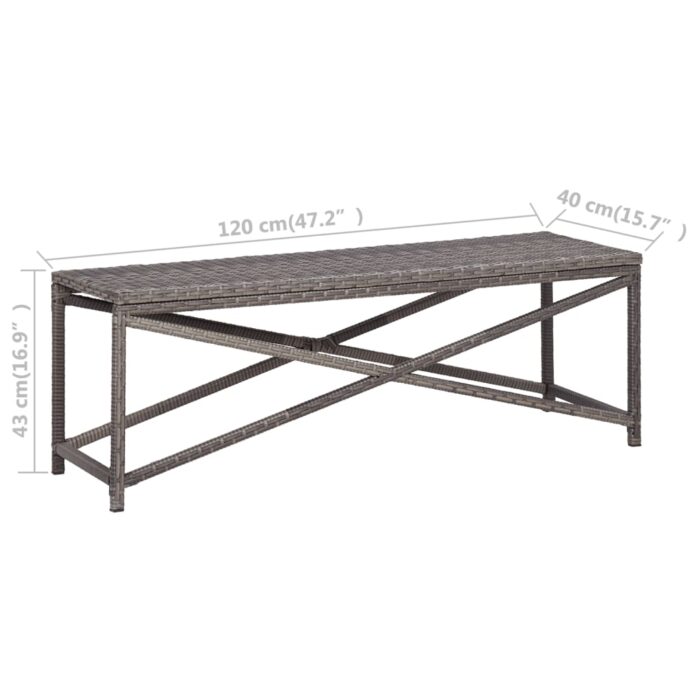 Banc de jardin 120 cm Résine tressée Gris – Image 4