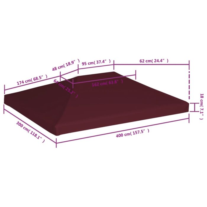 Toile supérieure de gazebo 310 g/m² 3x4 m Bordeaux – Image 5