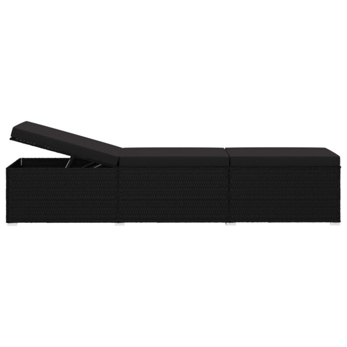 Chaise longue avec coussin Résine tressée Noir – Image 3