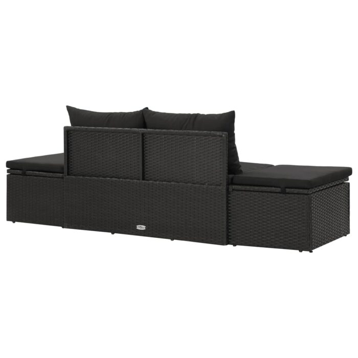 Chaise longue avec coussins Résine tressée Noir – Image 5