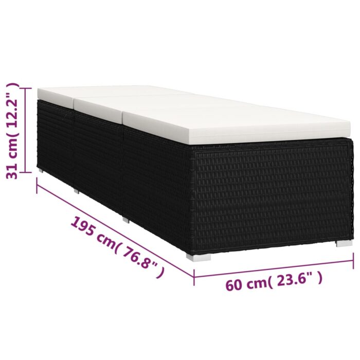 Chaise longue avec coussin et table à thé rotin Blanc crème – Image 11