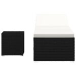 Chaise longue avec coussin et table à thé rotin Blanc crème – Image 2