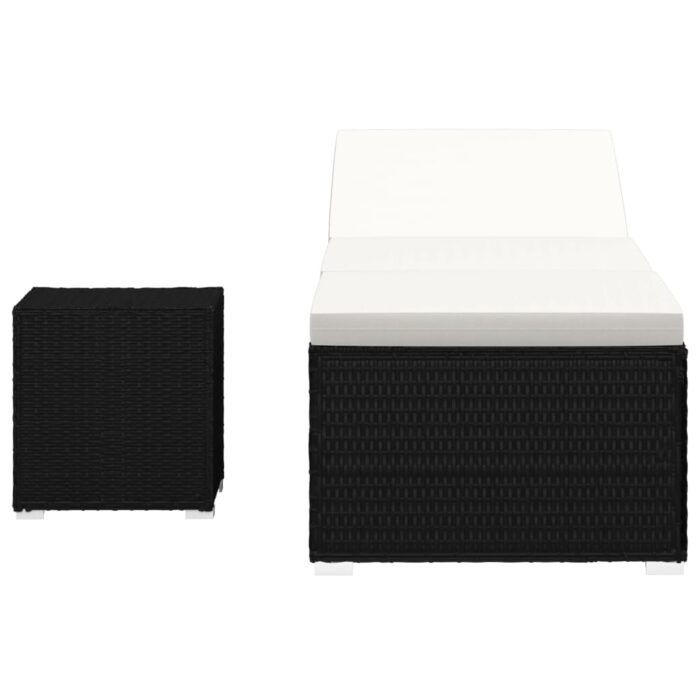 Chaise longue avec coussin et table à thé rotin Blanc crème – Image 2