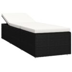 Chaise longue avec coussin et table à thé rotin Blanc crème – Image 3