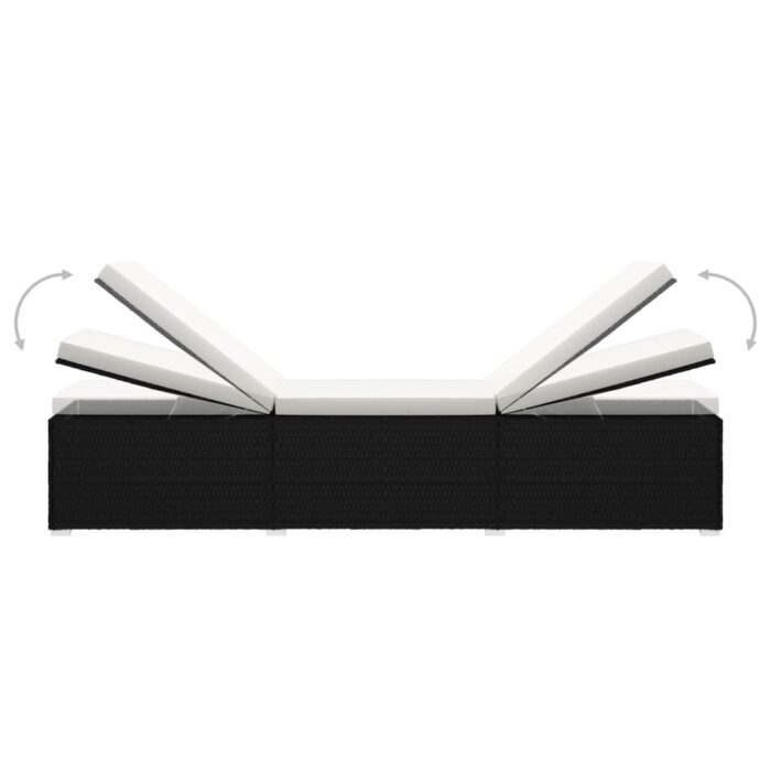 Chaise longue avec coussin et table à thé rotin Blanc crème – Image 6