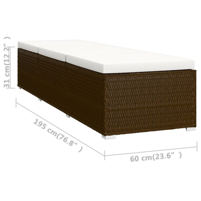 Chaise longue avec coussin et table à thé résine tressée marron – Image 11