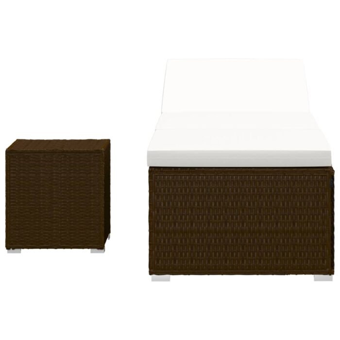 Chaise longue avec coussin et table à thé résine tressée marron – Image 2