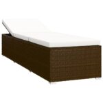 Chaise longue avec coussin et table à thé résine tressée marron – Image 3