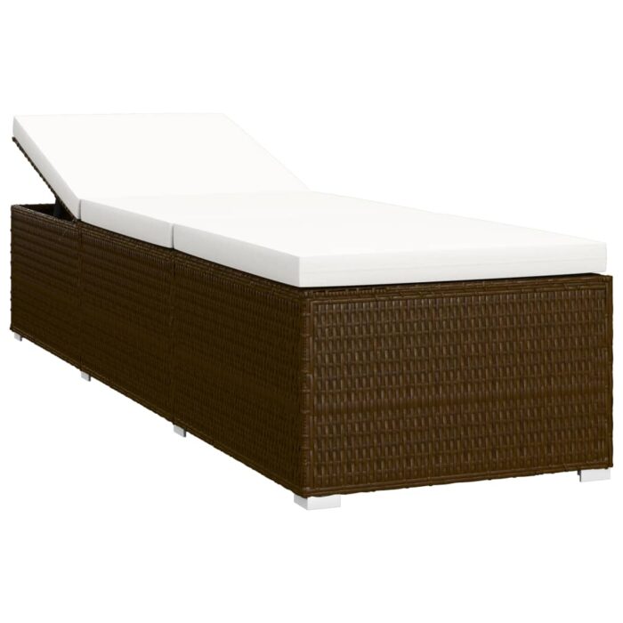 Chaise longue avec coussin et table à thé résine tressée marron – Image 3