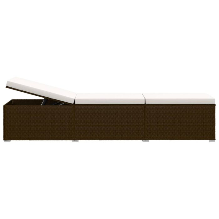 Chaise longue avec coussin et table à thé résine tressée marron – Image 5