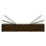 Chaise longue avec coussin et table à thé résine tressée marron – Image 6