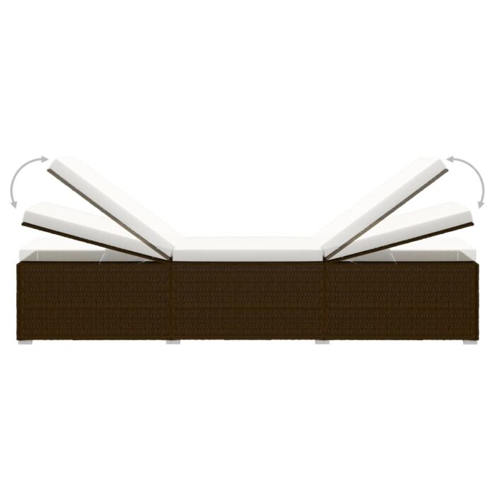 Chaise longue avec coussin et table à thé résine tressée marron – Image 6