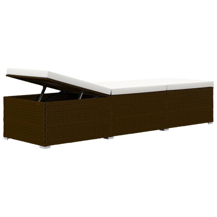 Chaise longue avec coussin et table à thé résine tressée marron – Image 7