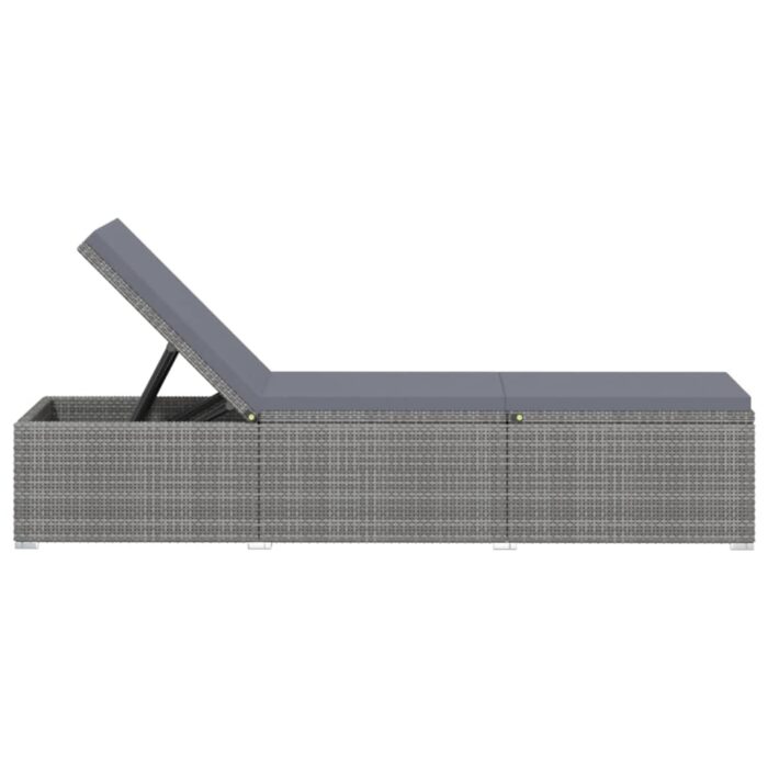 Chaise longue avec coussin et table à thé Résine tressée Gris – Image 4