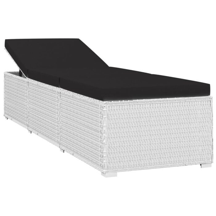Chaise longue avec coussin et table à thé rotin Blanc – Image 3