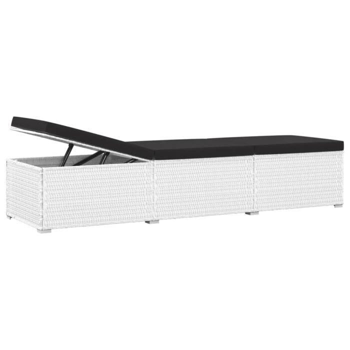 Chaise longue avec coussin et table à thé rotin Blanc – Image 5