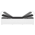 Chaise longue avec coussin et table à thé rotin Blanc – Image 6