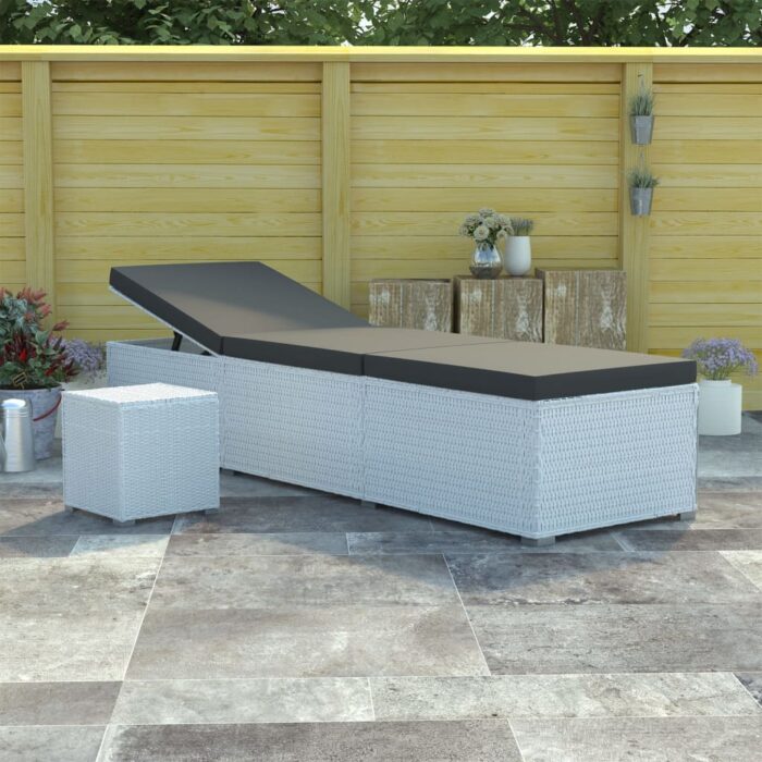 Chaise longue avec coussin et table à thé rotin Blanc – Image 1