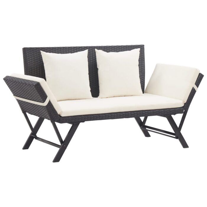 Banc de jardin avec coussins 176 cm Noir Résine tressée – Image 1