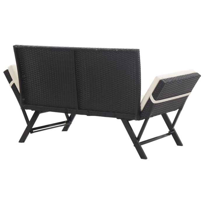 Banc de jardin avec coussins 176 cm Noir Résine tressée – Image 3