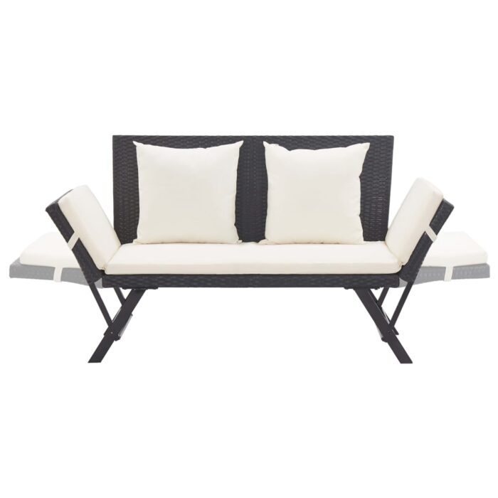 Banc de jardin avec coussins 176 cm Noir Résine tressée – Image 4