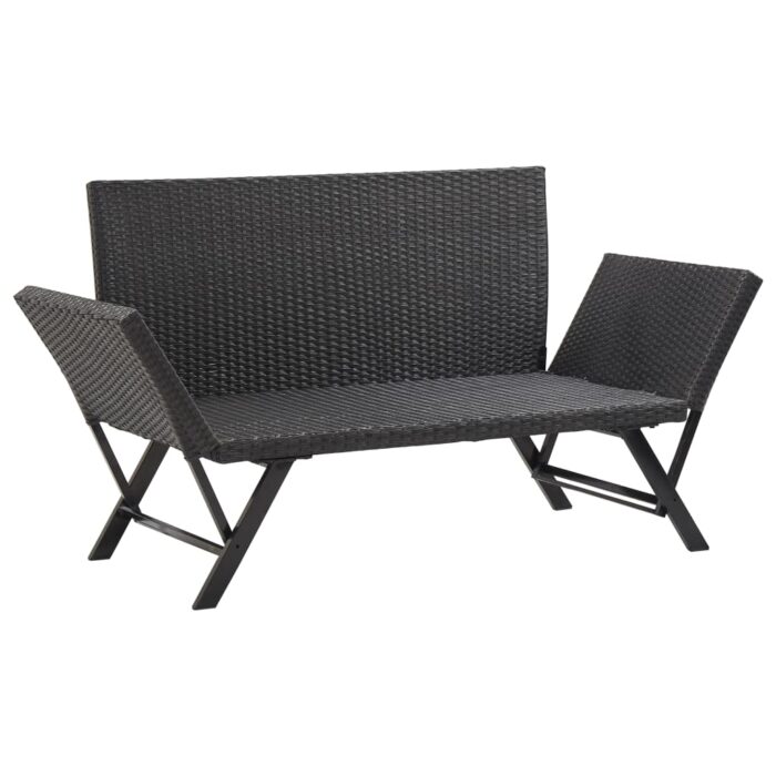 Banc de jardin avec coussins 176 cm Noir Résine tressée – Image 5