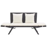 Banc de jardin avec coussins 176 cm Noir Résine tressée – Image 6