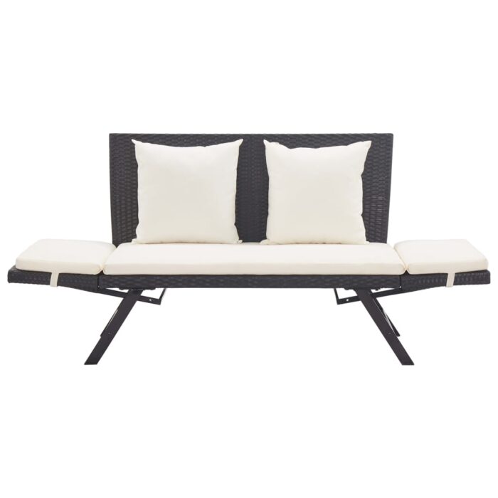 Banc de jardin avec coussins 176 cm Noir Résine tressée – Image 6