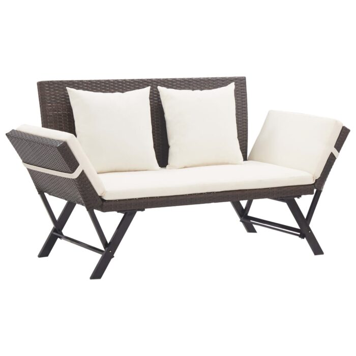 Banc de jardin avec coussins 176 cm Marron Résine tressée – Image 1