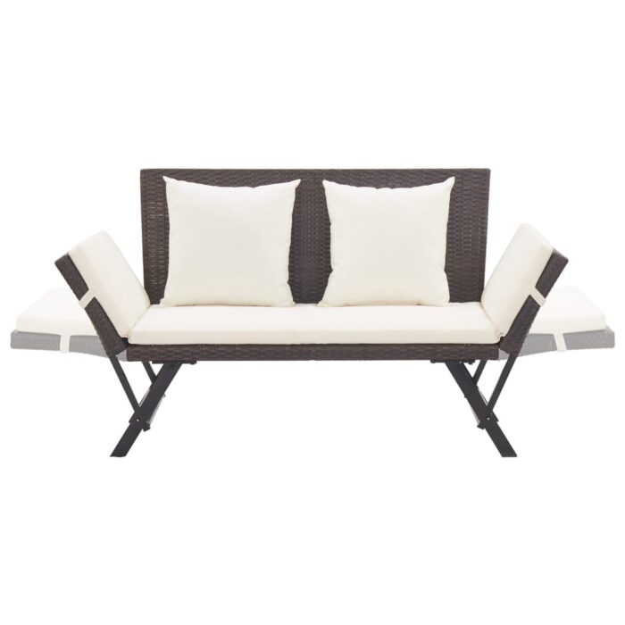 Banc de jardin avec coussins 176 cm Marron Résine tressée – Image 4