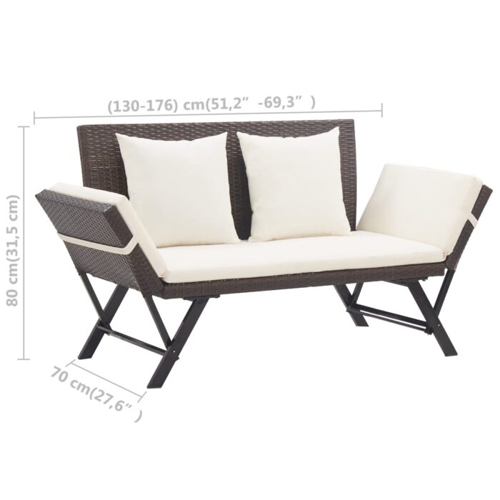 Banc de jardin avec coussins 176 cm Marron Résine tressée – Image 9