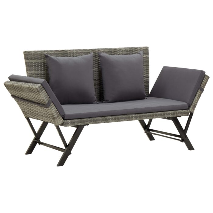 Banc de jardin avec coussins 176 cm Gris Résine tressée – Image 1