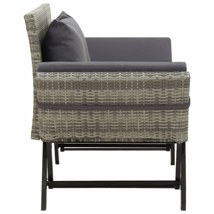 Banc de jardin avec coussins 176 cm Gris Résine tressée – Image 2