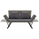 Banc de jardin avec coussins 176 cm Gris Résine tressée – Image 4