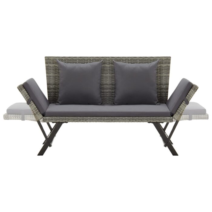 Banc de jardin avec coussins 176 cm Gris Résine tressée – Image 4