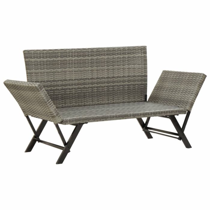 Banc de jardin avec coussins 176 cm Gris Résine tressée – Image 5