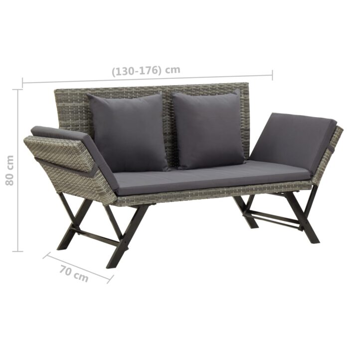 Banc de jardin avec coussins 176 cm Gris Résine tressée – Image 8