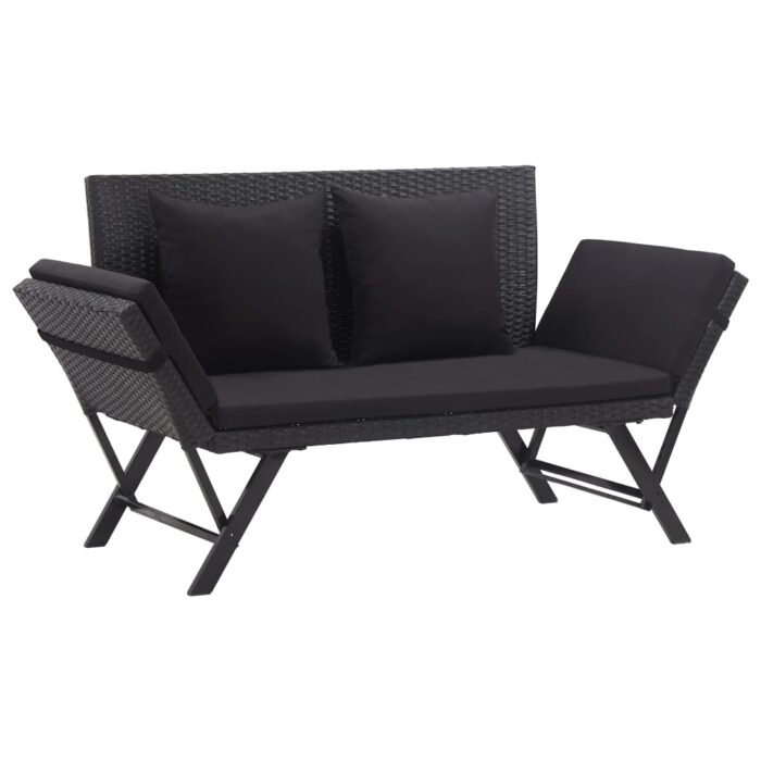 Banc de jardin avec coussins 176 cm Noir Résine tressée – Image 1