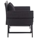 Banc de jardin avec coussins 176 cm Noir Résine tressée – Image 2