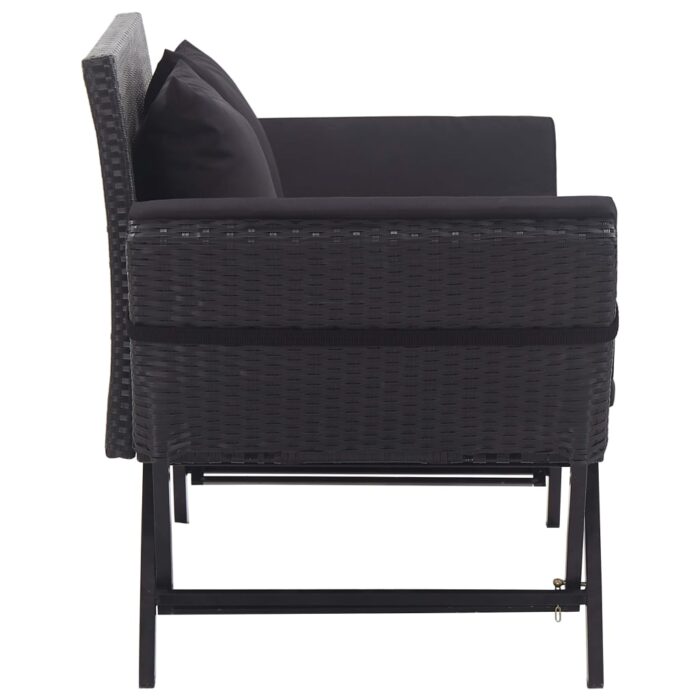 Banc de jardin avec coussins 176 cm Noir Résine tressée – Image 2