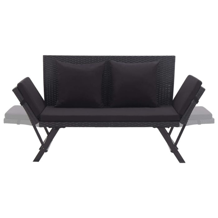 Banc de jardin avec coussins 176 cm Noir Résine tressée – Image 4