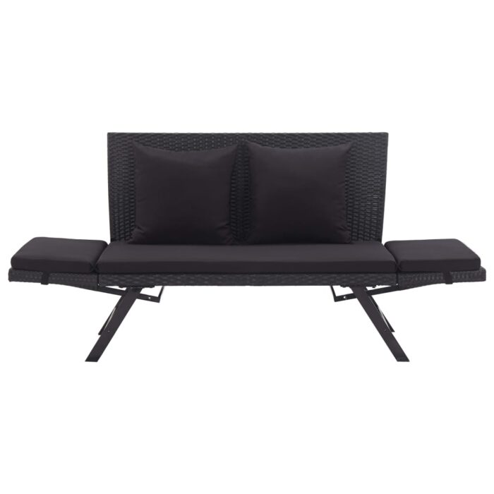 Banc de jardin avec coussins 176 cm Noir Résine tressée – Image 5