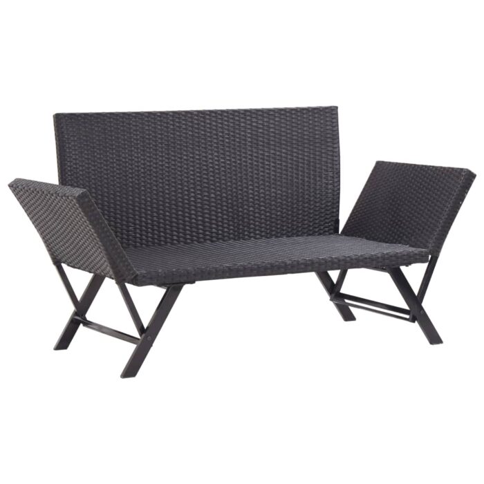 Banc de jardin avec coussins 176 cm Noir Résine tressée – Image 6