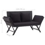 Banc de jardin avec coussins 176 cm Noir Résine tressée – Image 9